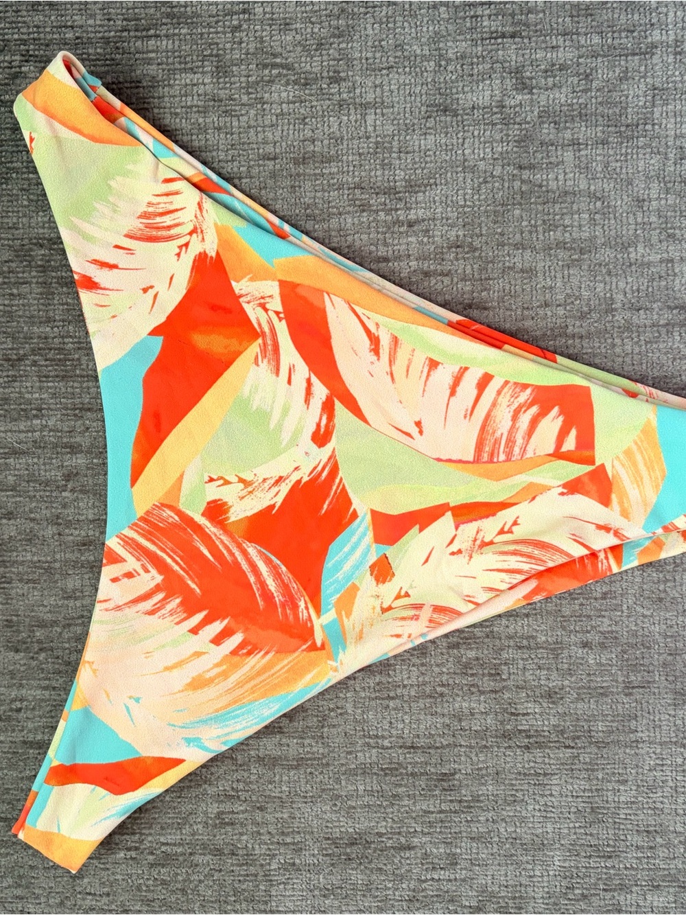 SKATIE-Tropical Leaf Print Bikini Bottom in Coral & Aqua